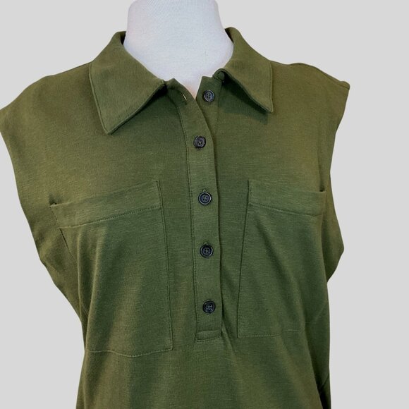 Banana Republic Waimea Olive Above-Knee Button-Front Sleeveless Knit Dress M NWT - Picture 2 of 9